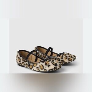 Gap Kids Girls Sherpa Leopard Print Ballet Flats Slip-On Shoes NWT 5